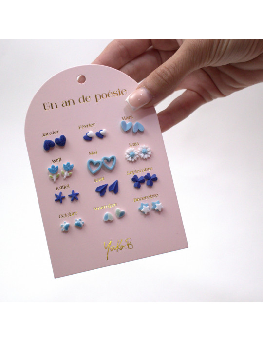 Ensemble de 12 paires de boucles d'oreilles - Un An de Poésie bleue