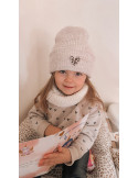 Bonnet Enfant - Beige coeur brodé léopard