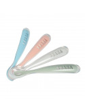 Béaba - Lot de 4 cuillères 1er âge silicone Eucalyptus/Bleu/Rose/Gris